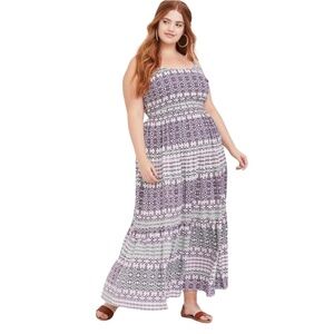 Torrid Maxi Challis Tiered Dress in Multicolored Geometric Print Size 1 (14/16)
